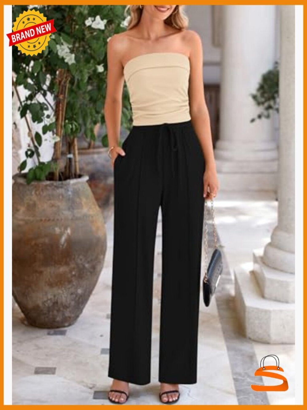 2 Piece Ribbed Knit Crop Top Wide Leg Pants Lounge Set - Picture 3 of 7